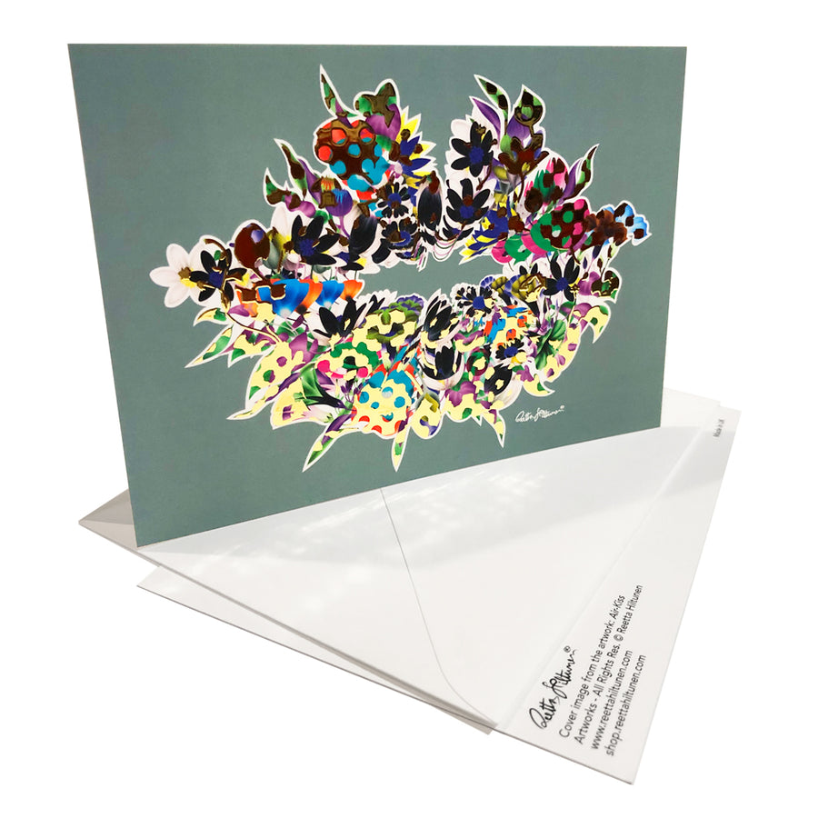 Art Postcards - Air-Kiss (green-cyan-foil-vivid-floral4) - shop.reettahiltunen.com