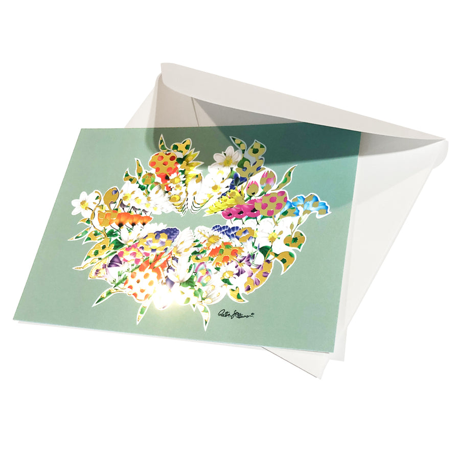 Art Postcard - Air-Kiss (green-foil-floral4) - shop.reettahiltunen.com