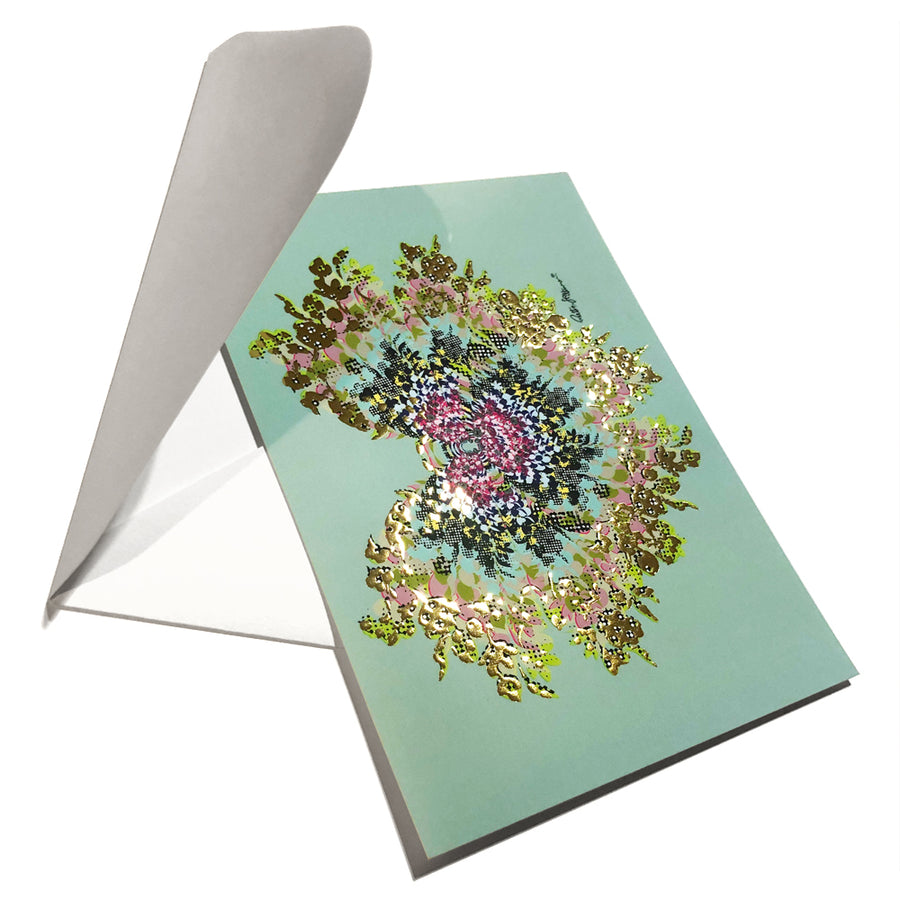 Art Postcard - Butterfly Kiss (turquoise green) - shop.reettahiltunen.com