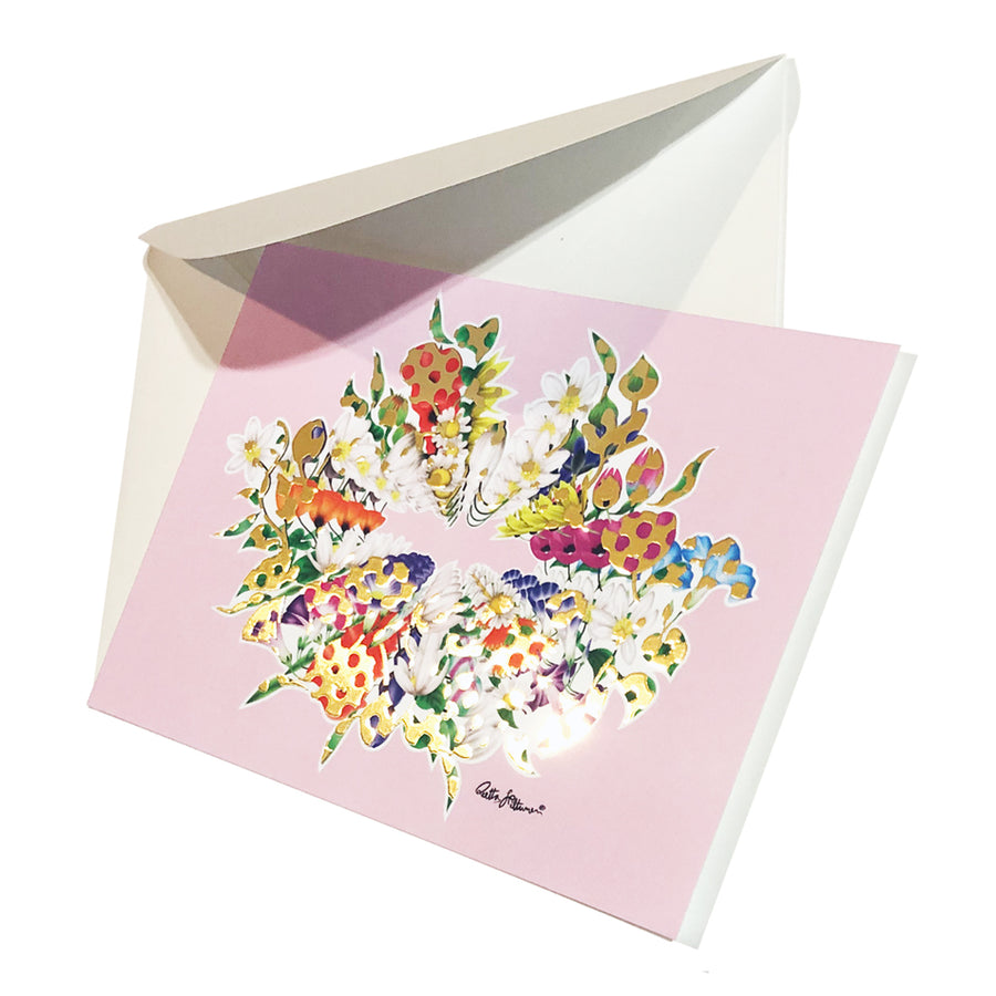 Art Postcard - Air-Kiss (pink-foil-floral4) - shop.reettahiltunen.com