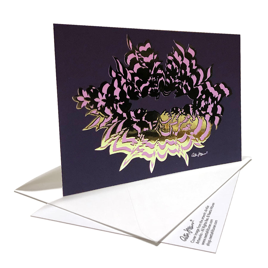 Air-Kiss (purple-foil) postcard by Reetta Hiltunen