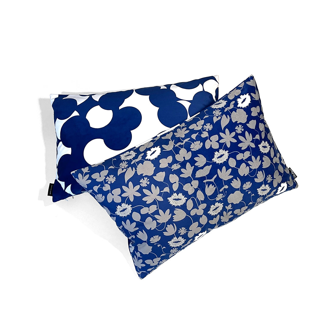 Field of Kisses (blue/silver) - Dots (blue) cushion cover - shop.reettahiltunen.com