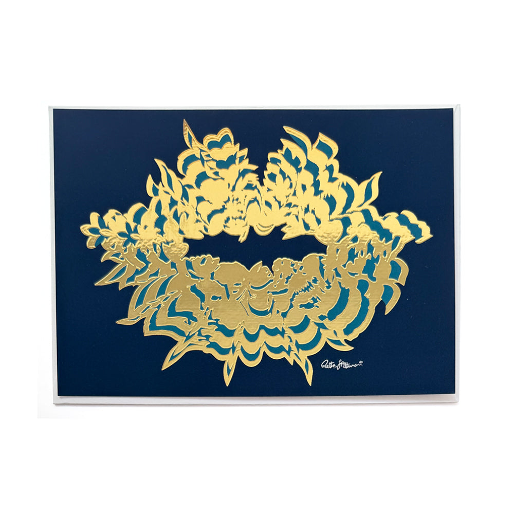 Air-Kiss art postcard (blue-foil) - shop.reettahiltunen.com