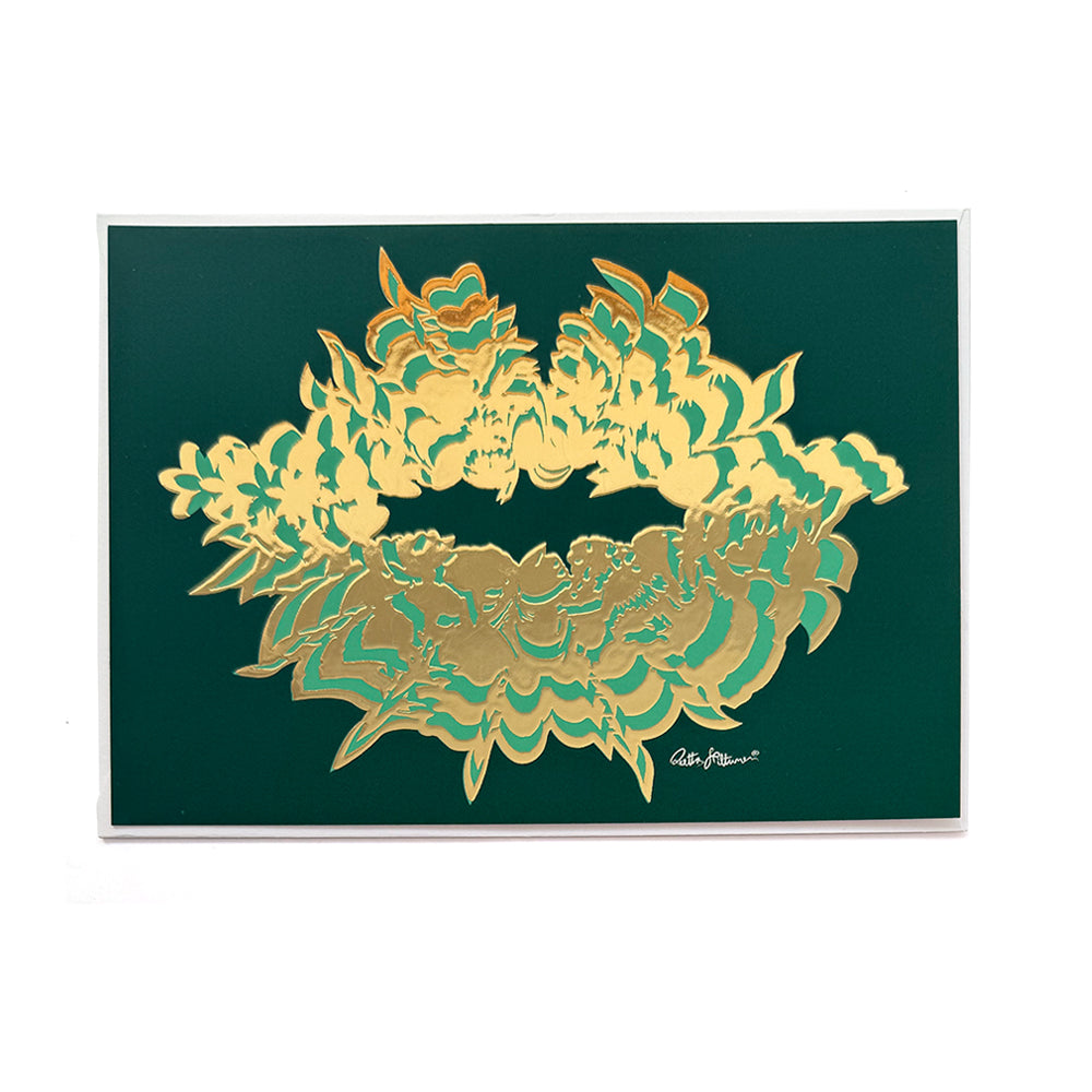Air-Kiss art postcard (darkgreen-foil) - shop.reettahiltunen.com