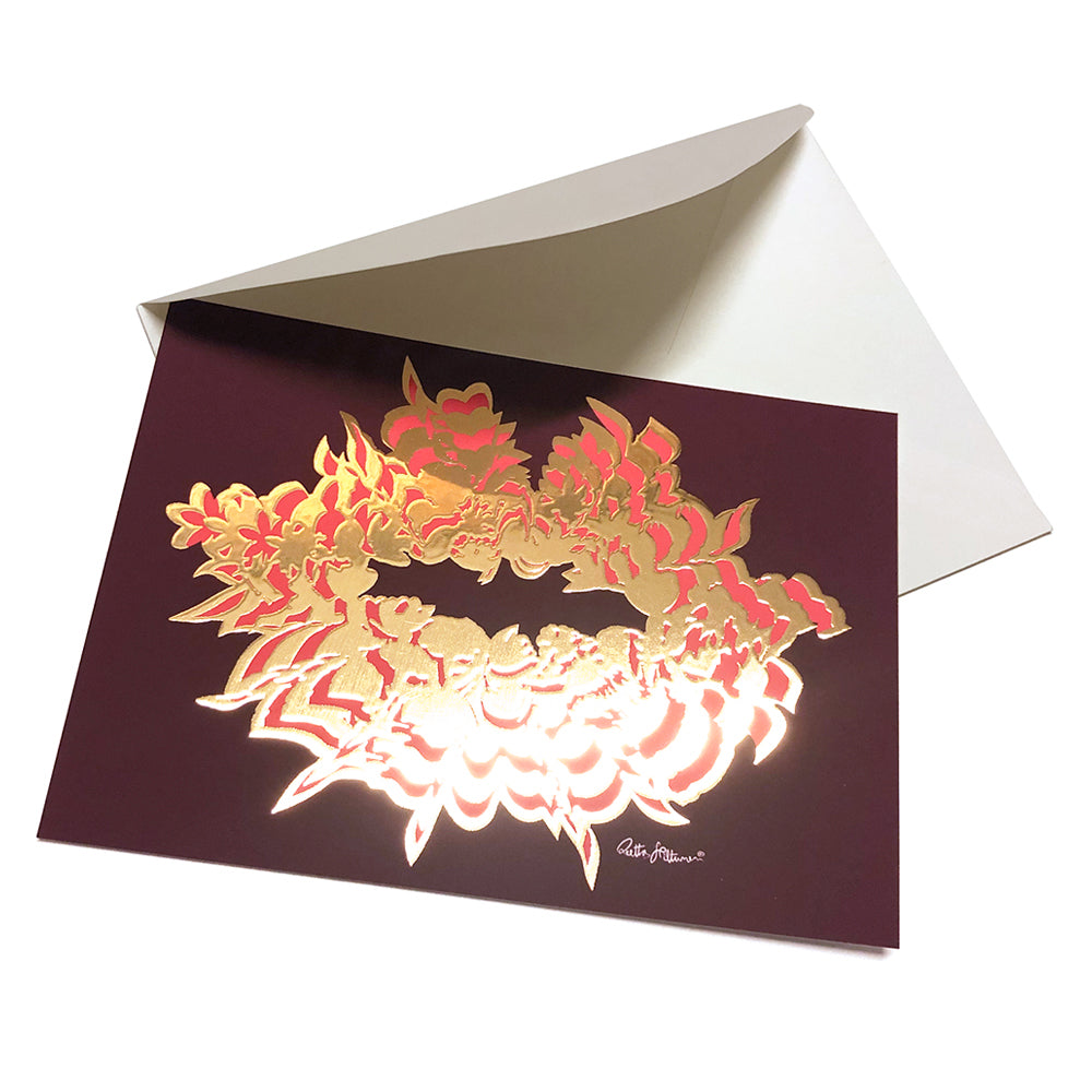 Air-Kiss art postcard (mulberry-foil) - shop.reettahiltunen.com