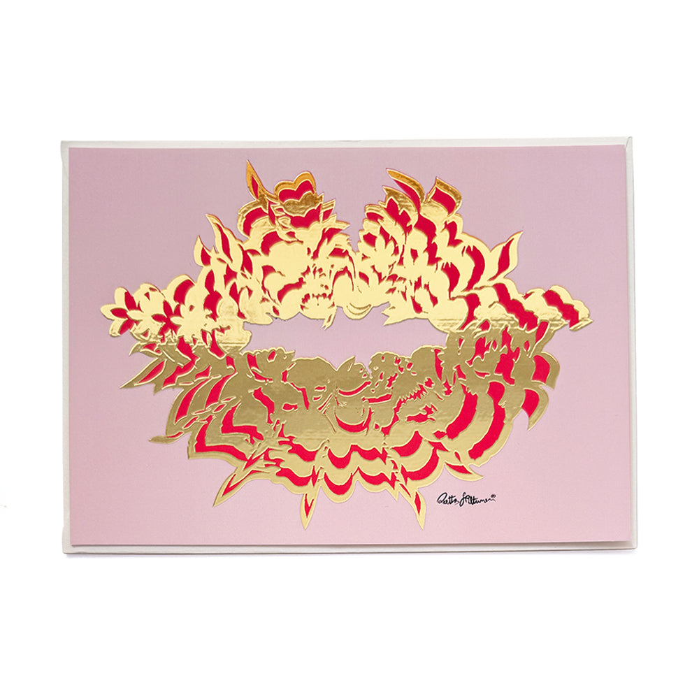 Air-Kiss art postcard (pink-foil) - shop.reettahiltunen.com