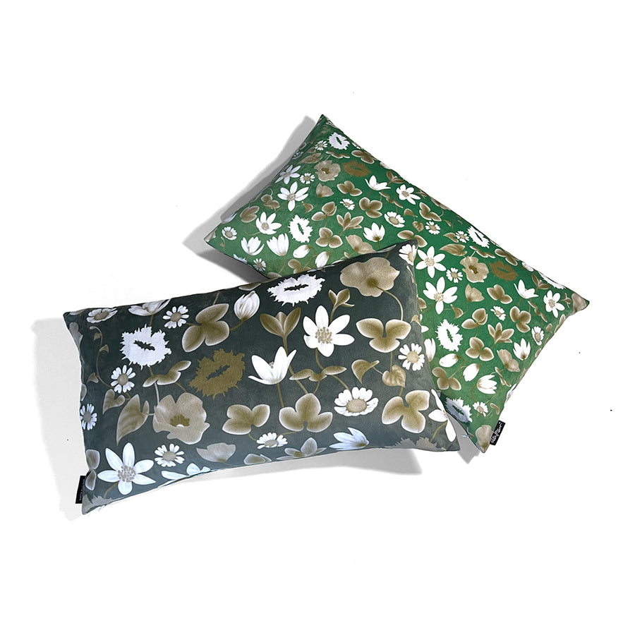Field of Kisses (greens/bw) cushion cover - shop.reettahiltunen.com