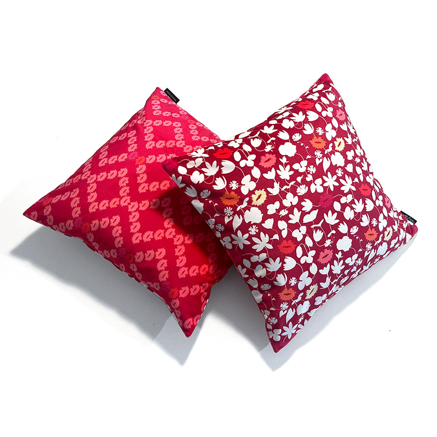 Field of Kisses (plain white) - Diamond Kiss (red) cushion cover - shop.reettahiltunen.com