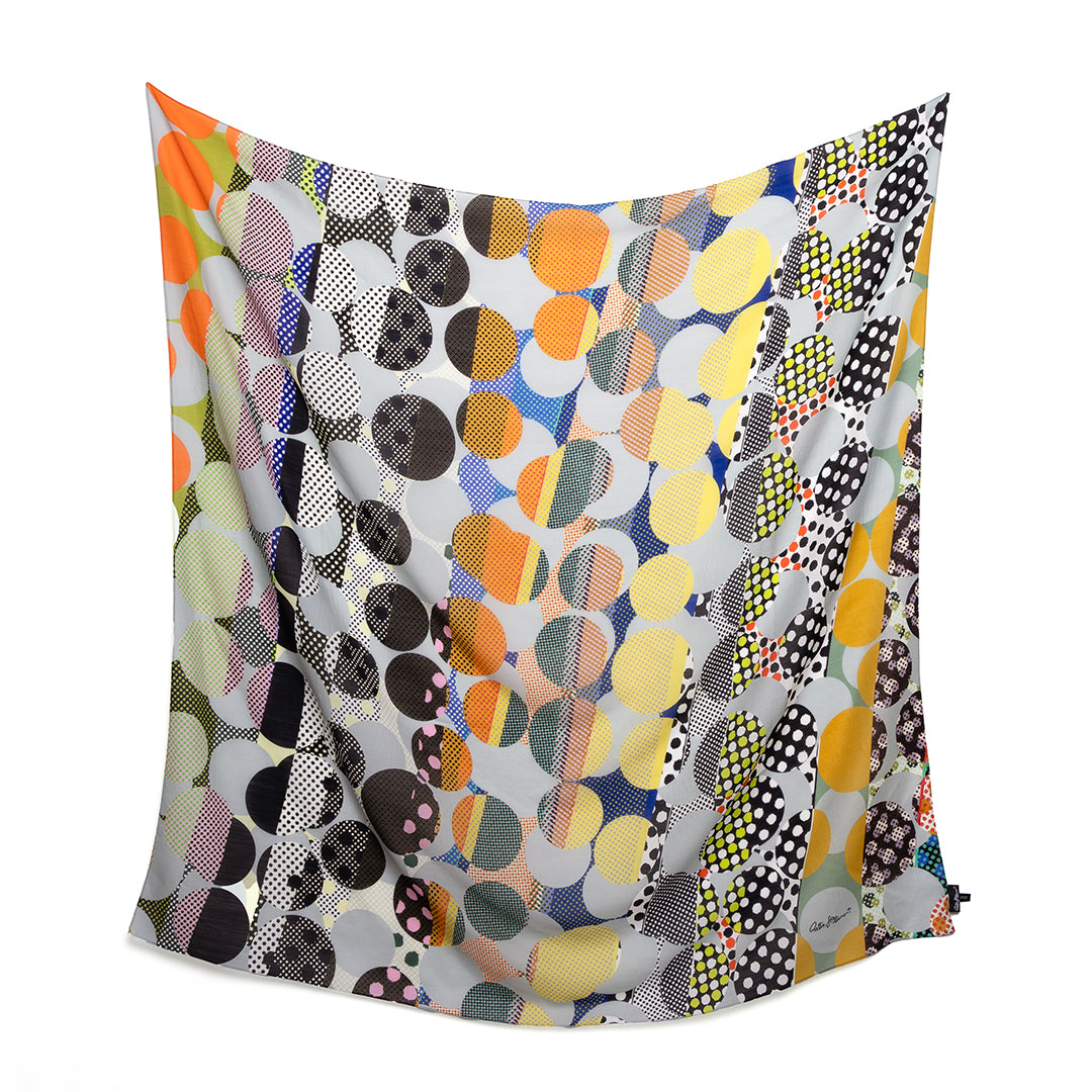 Rhythmic Dots (light blue) wool/silk blend scarf