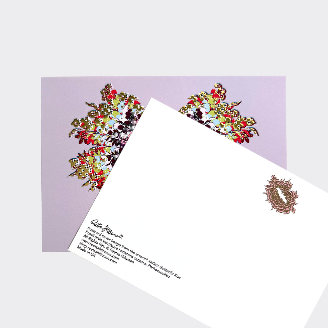 Butterfly Kiss – Art Postcard (Light Lilac, Foil) - shop.reettahiltunen.com