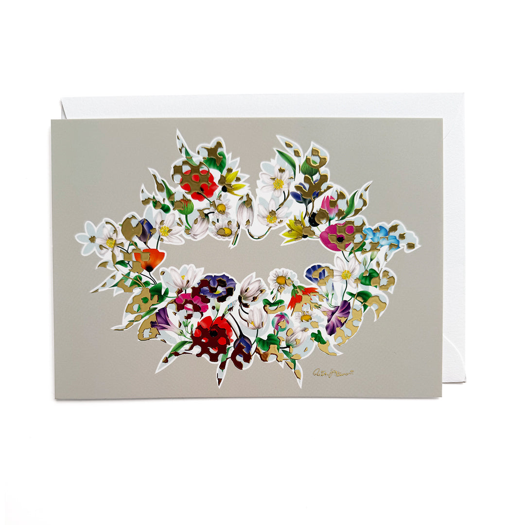 Kiss of Life – Postcard (Floral1, Beige, Foil) - shop.reettahiltunen.com