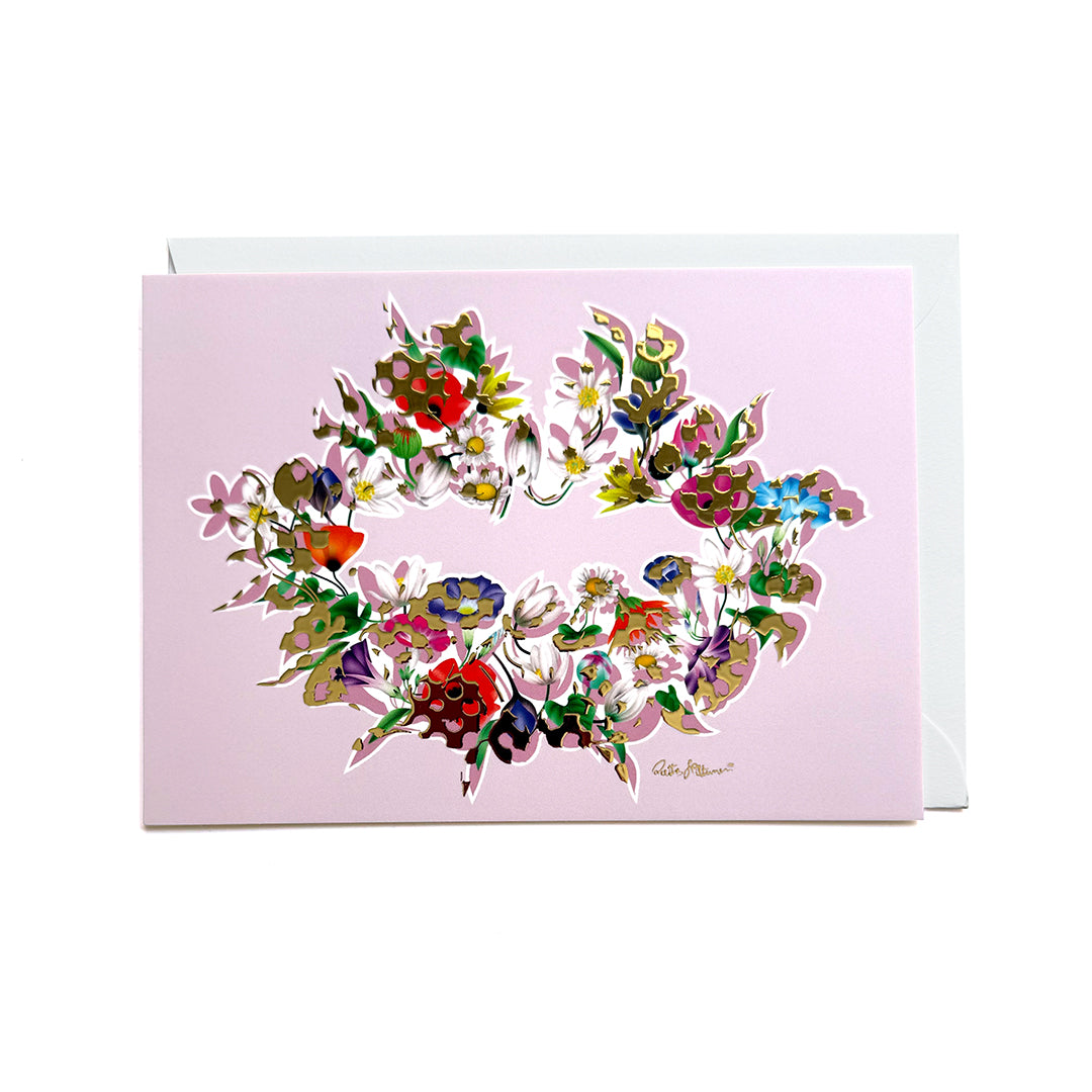 Kiss Of Life art postcard (lightlilac/floral1-foil) - shop.reettahiltunen.com