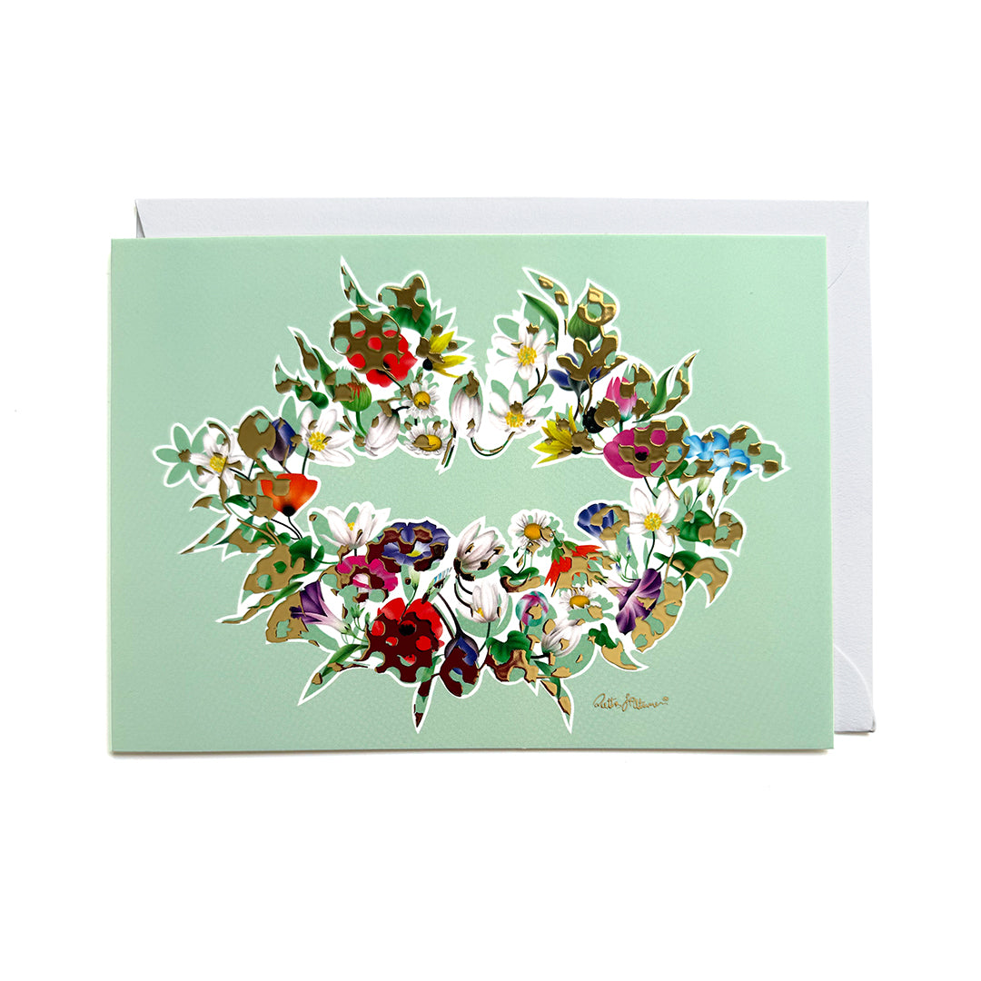 Kiss of Life – Postcard (Floral1, Mint Green, Foil) - shop.reettahiltunen.com