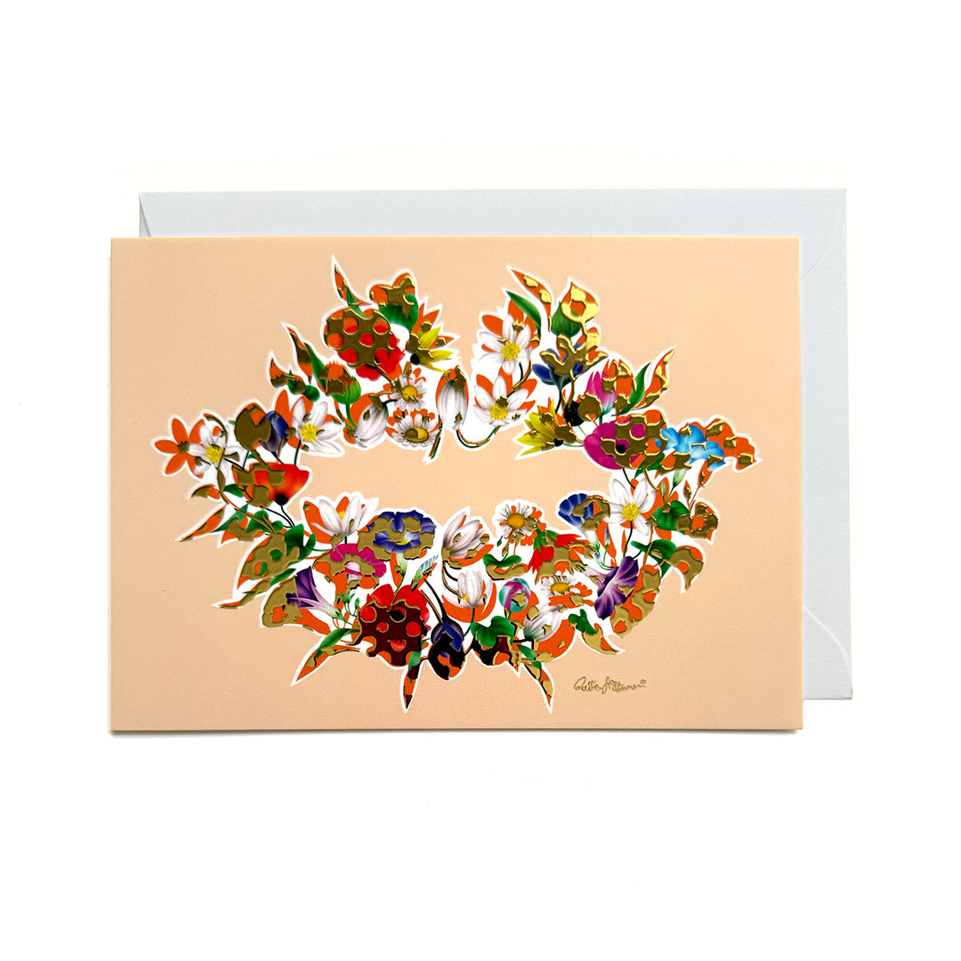 Kiss of Life – Postcard (Floral1, Light Orange, Foil) - shop.reettahiltunen.com