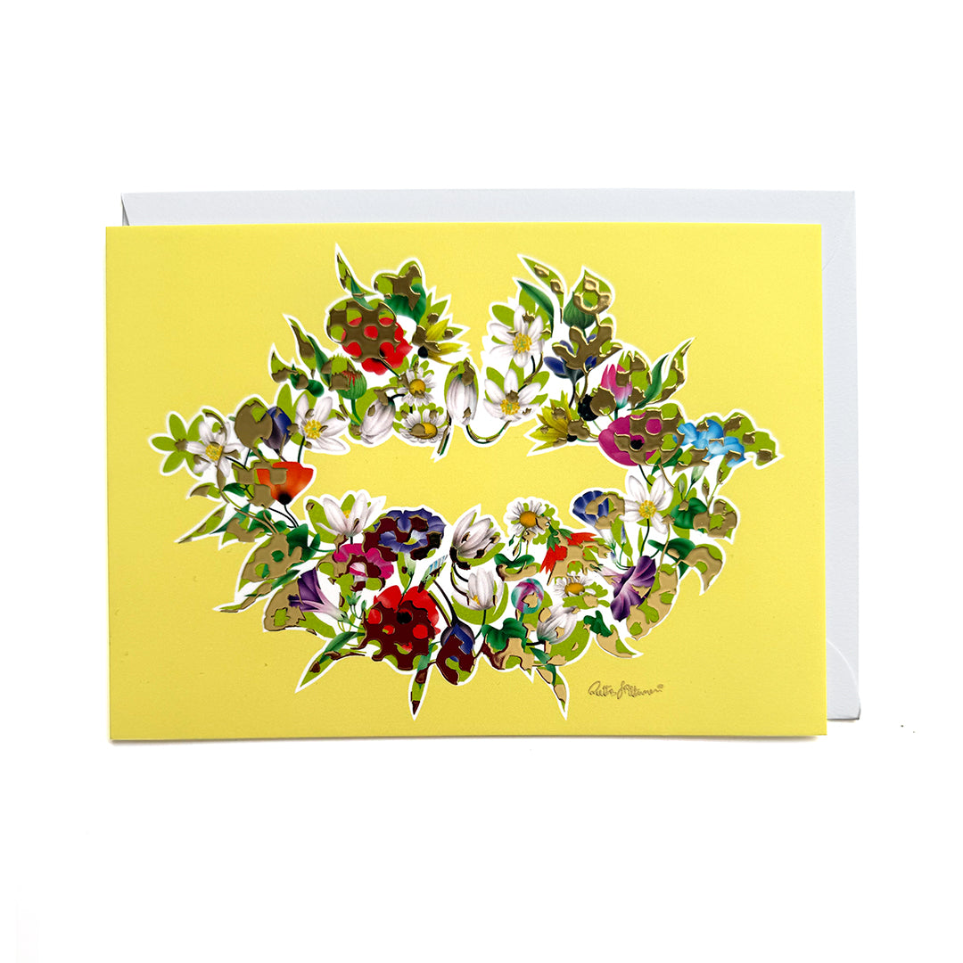 Kiss of Life – Postcard (Floral1, Yellow, Foil) - shop.reettahiltunen.com