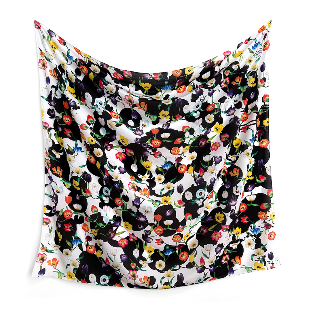 The Spiral of Life (black/white) silk scarf - shop.reettahiltunen.com