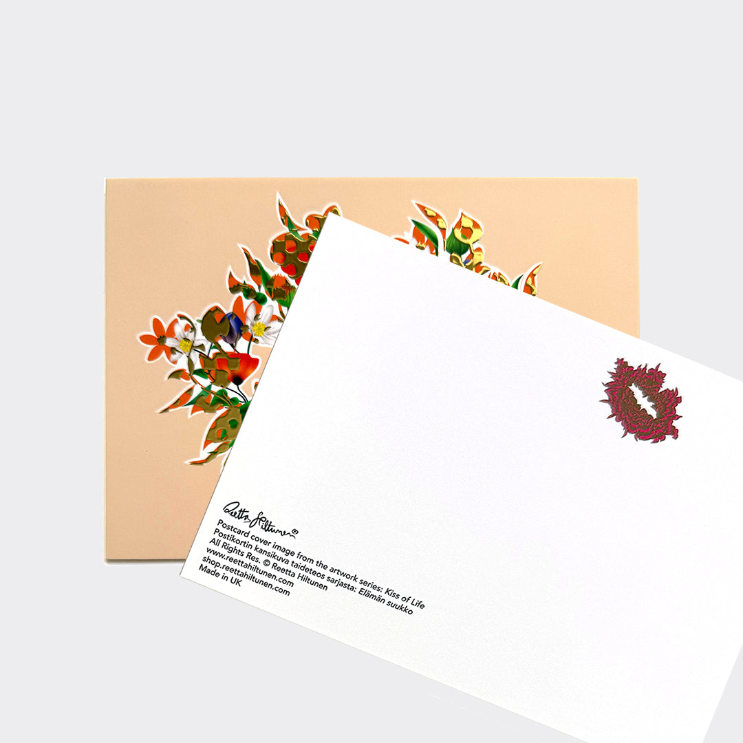Kiss of Life – Postcard (Floral1, Light Orange, Foil) - shop.reettahiltunen.com