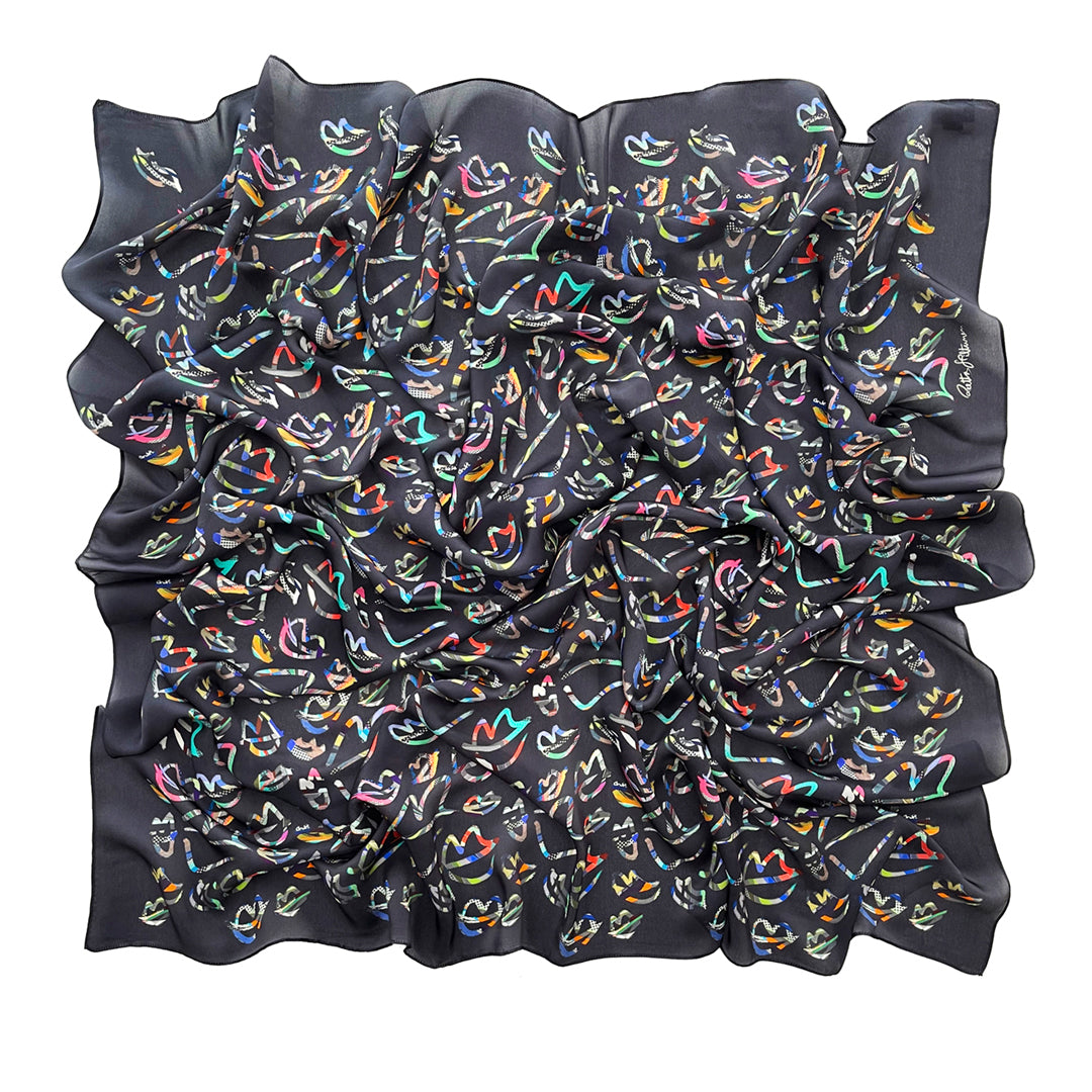 Many Faces (black) - Large Silk Scarf - shop.reettahiltunen.com