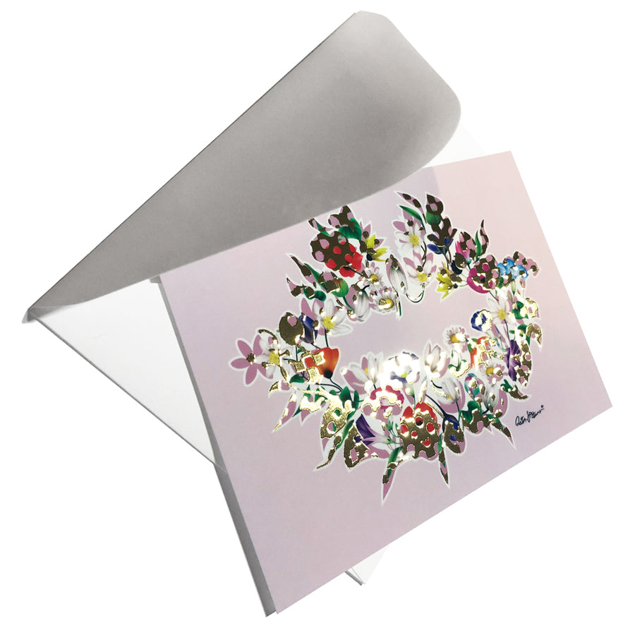 Art Postcard - Air-Kiss (light lilac-foil-floral1) - shop.reettahiltunen.com