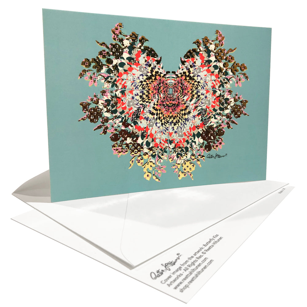 Art Postcard - Butterfly Kiss (turquoise blue) - shop.reettahiltunen.com