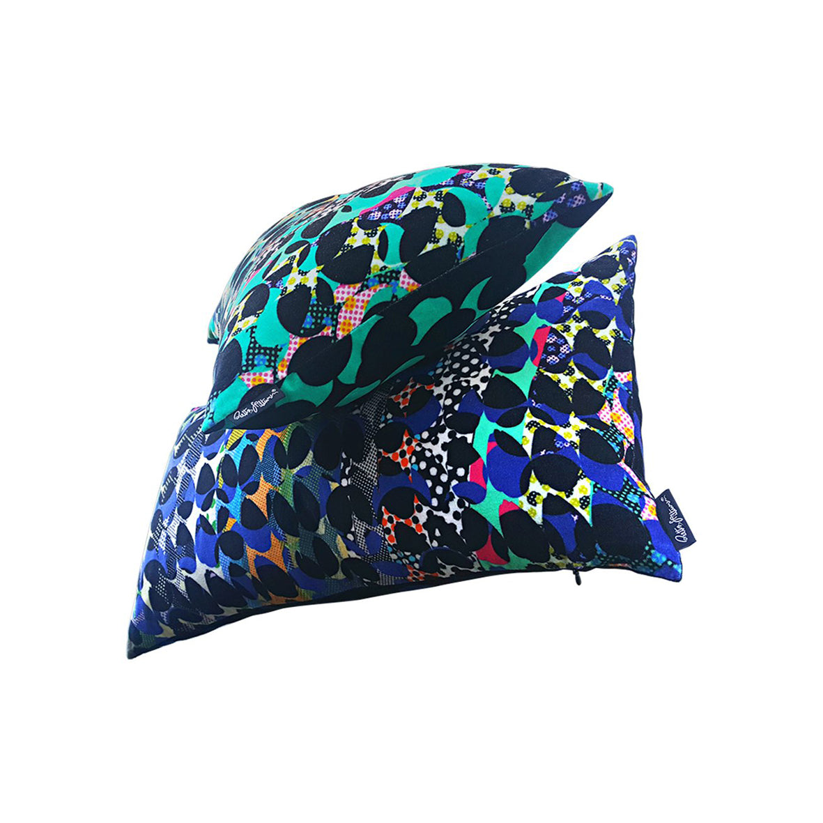 Floral Dots (black/blue) - Cushion Cover - shop.reettahiltunen.com