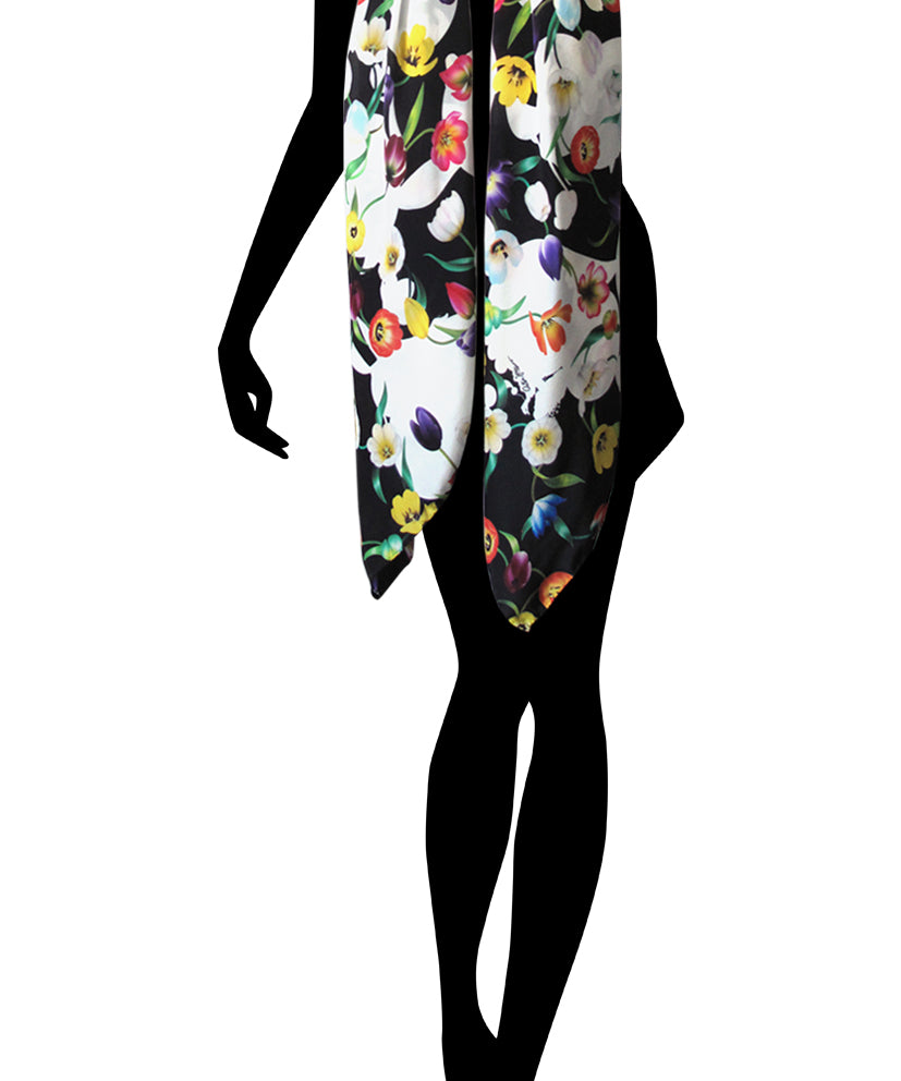 The Spiral of Life  (black/white) art silk scarf by Reetta Hiltunen