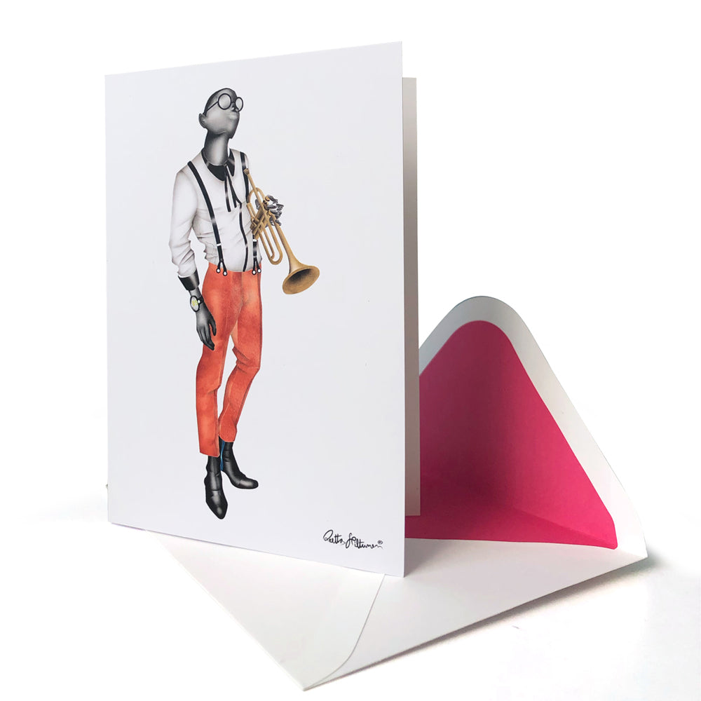 Trumpetist art greeting card by Reetta Hiltunen