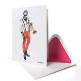 Trumpetist art greeting card by Reetta Hiltunen