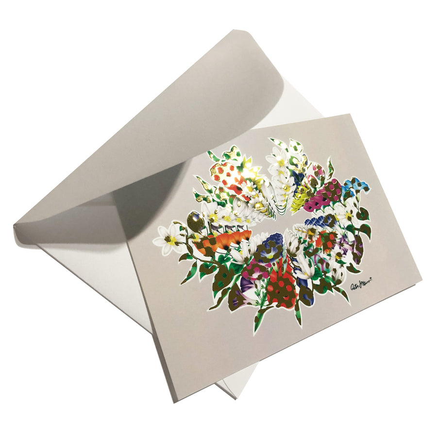 Art Postcard - Air-Kiss (beige-foil-floral4) - shop.reettahiltunen.com