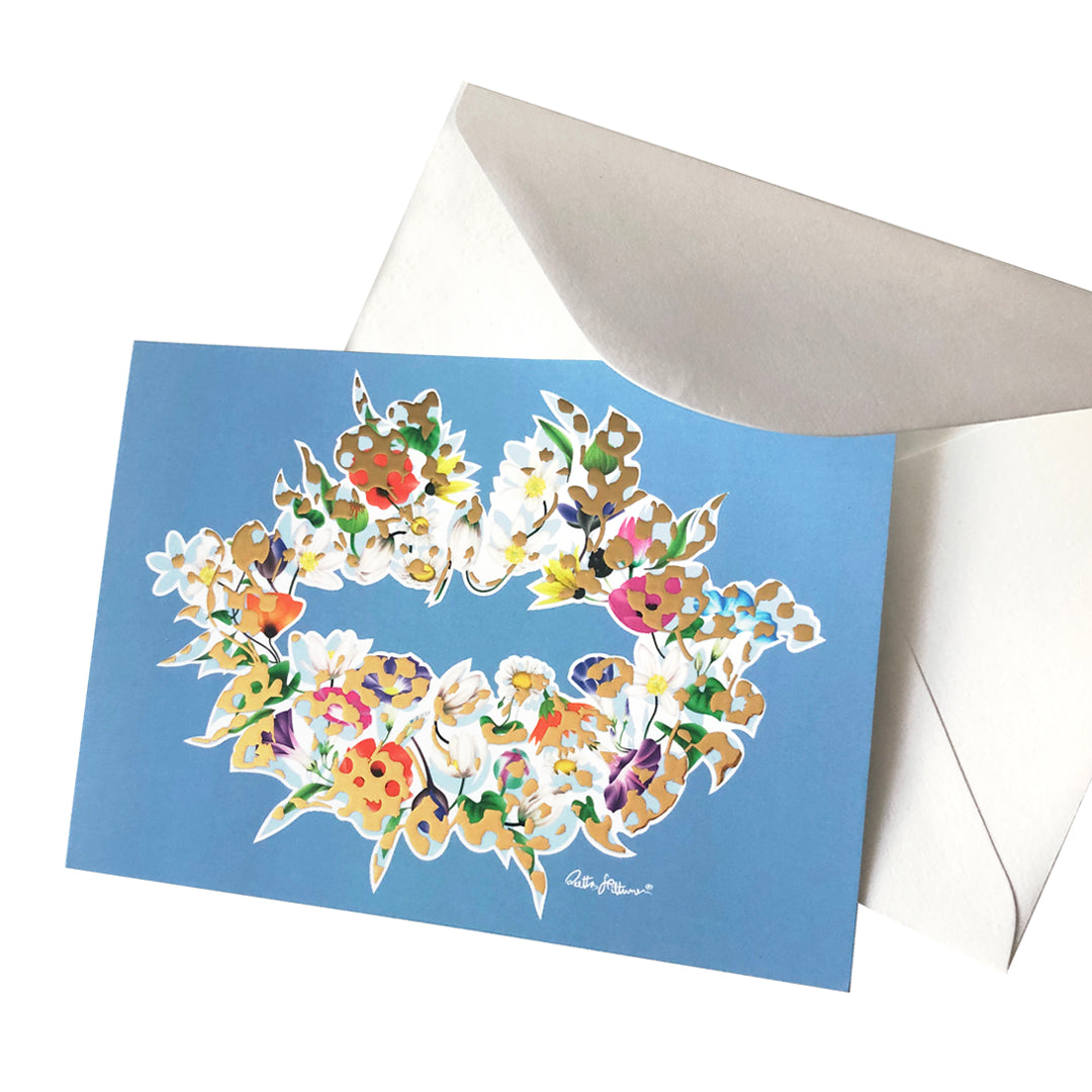 Art Postcard - Air-Kiss (blue-foil-floral1) - shop.reettahiltunen.com