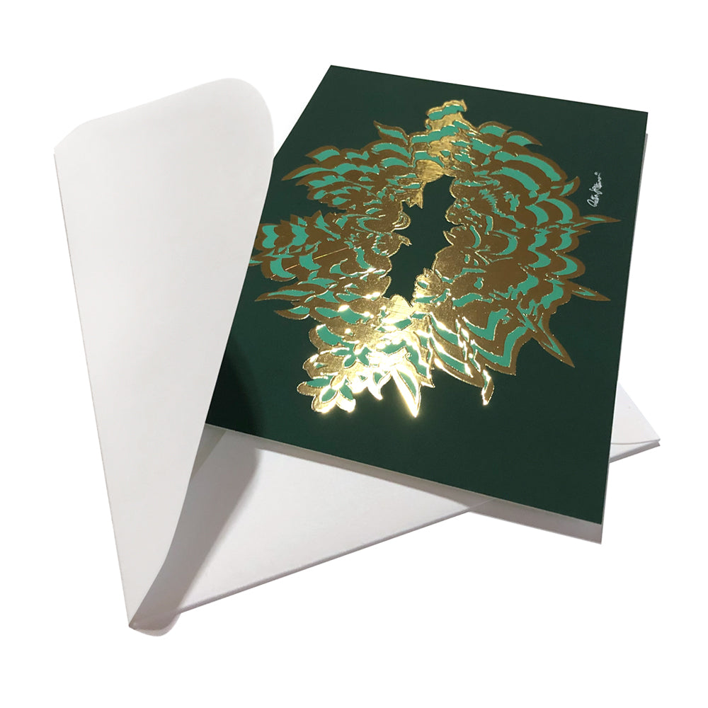 Art Postcard - Air-Kiss (green-foil) - shop.reettahiltunen.com