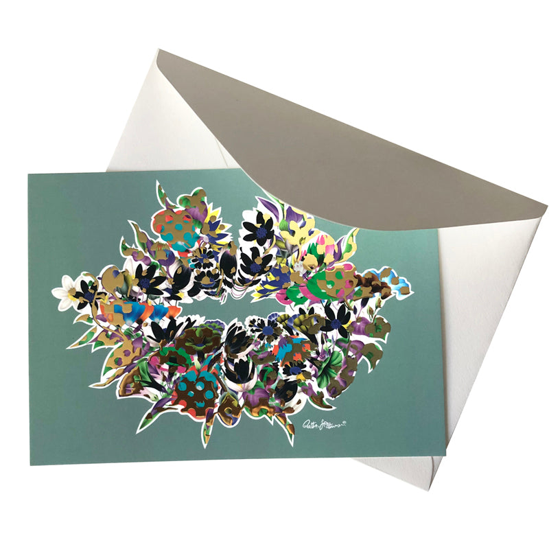 Art Postcards - Air-Kiss (green-cyan-foil-vivid-floral4) - shop.reettahiltunen.com