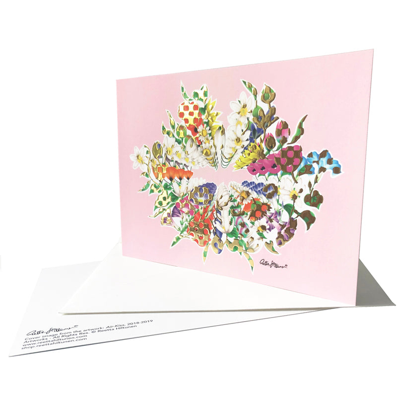 Art Postcard - Air-Kiss (pink-foil-floral4) - shop.reettahiltunen.com