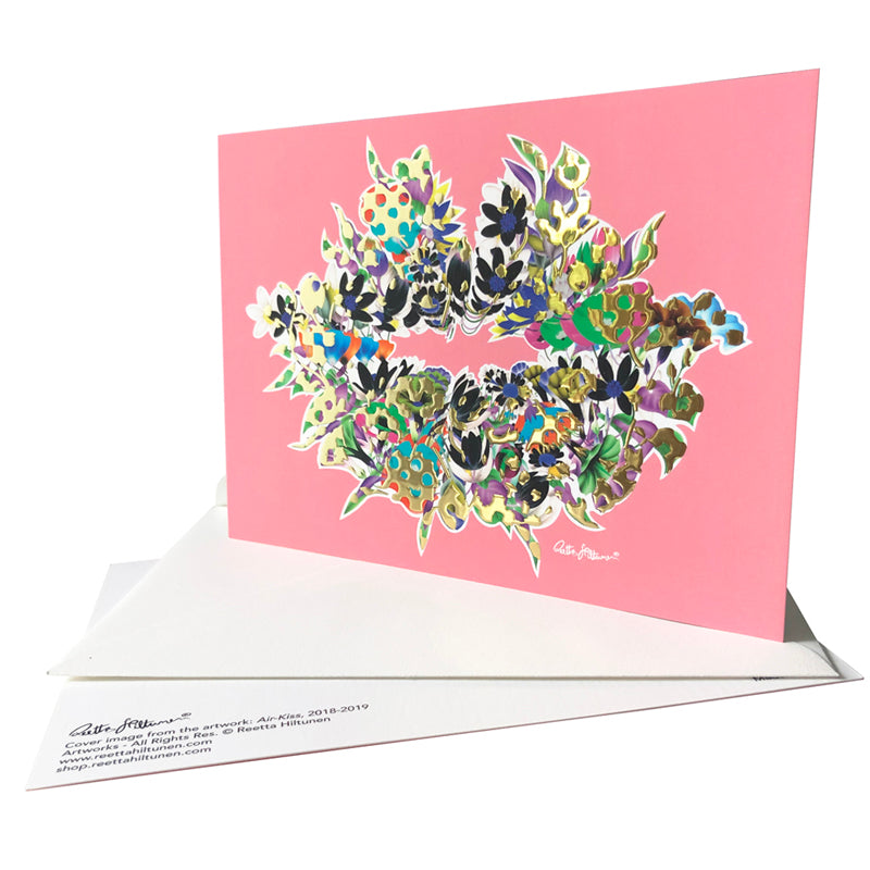 Art Postcards - Air-Kiss (pink-foil-vivid-floral4) - shop.reettahiltunen.com