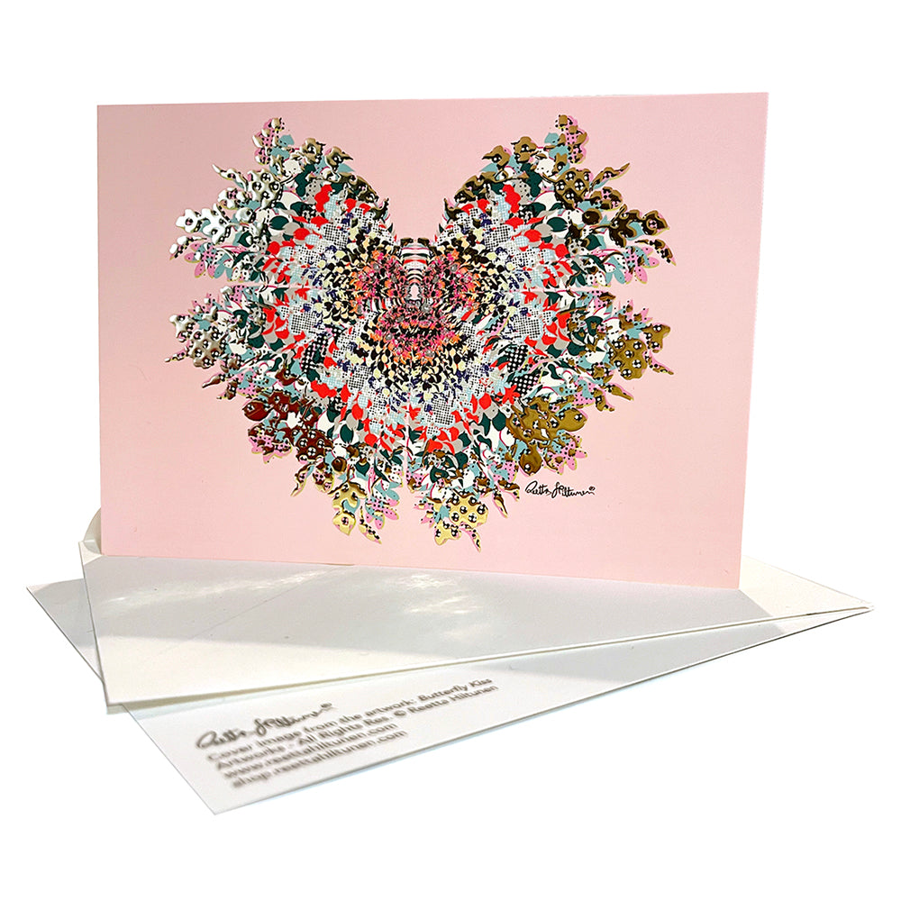 Art Postcard - Butterfly Kiss (pink) - shop.reettahiltunen.com