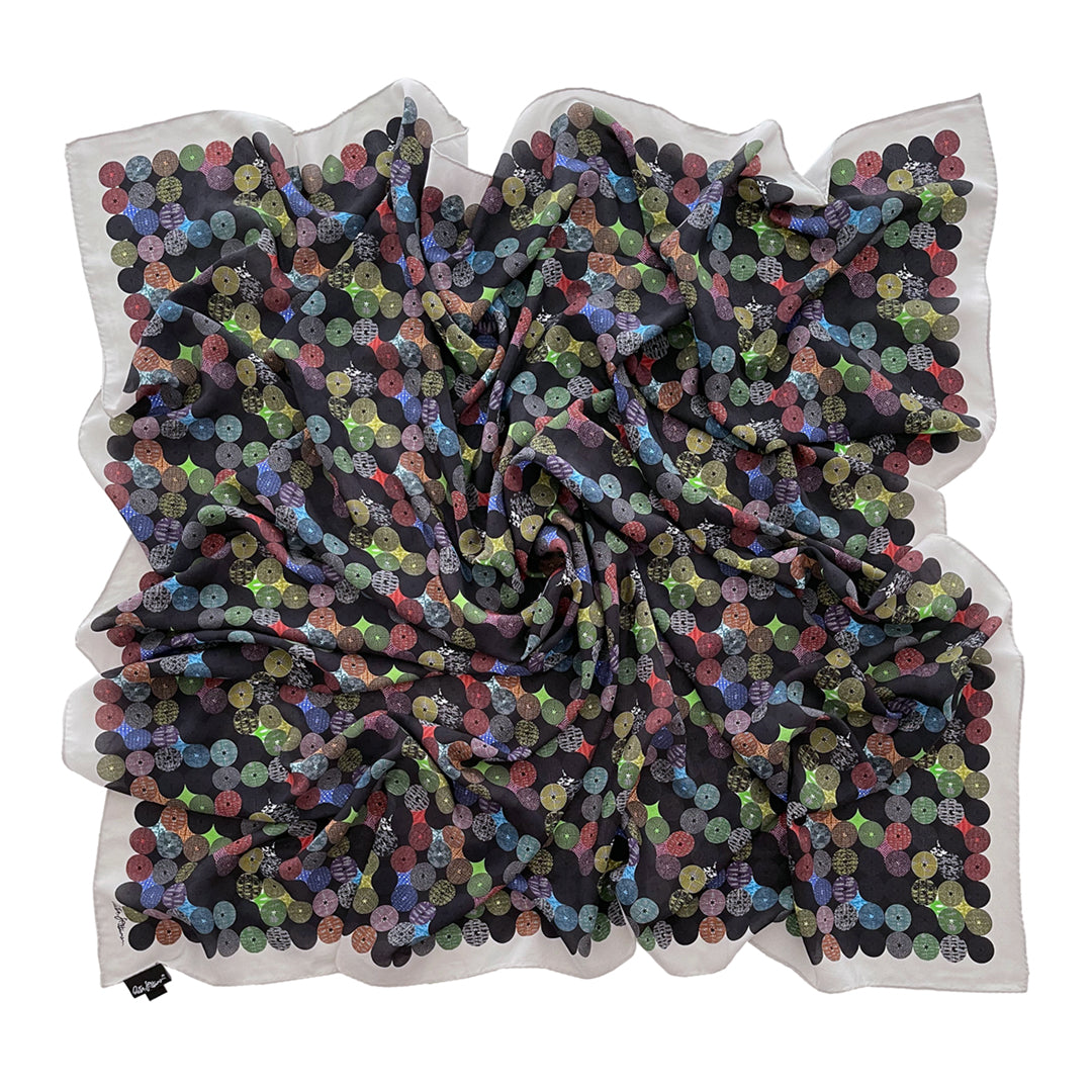 Labyrinth (silver border) - Silk Scarf - shop.reettahiltunen.com