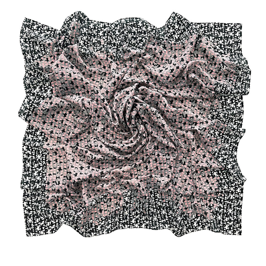 Champions (pink/black) art silk scarf by Reetta Hiltunen