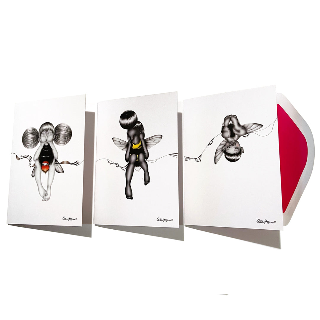 Art Greeting Card - See, Hear, Speak No Evil (The Three Wise Bumblebees) - shop.reettahiltunen.com