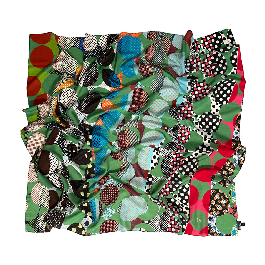Rhythmic Dots (bright green) wool scarf - shop.reettahiltunen.com