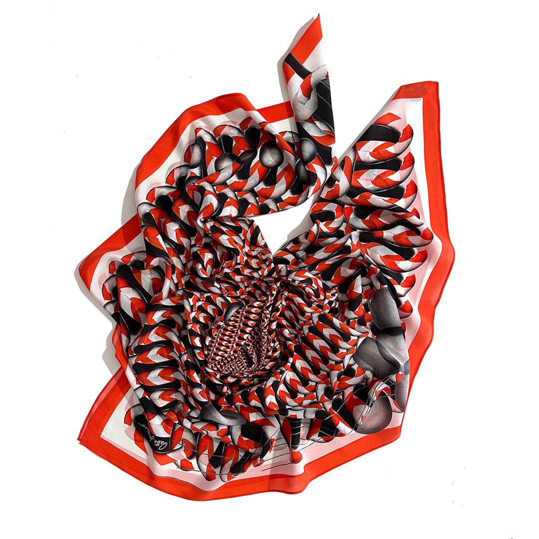 Hoop Hoop Hurray! (red/white) - Large Silk Scarf - shop.reettahiltunen.com