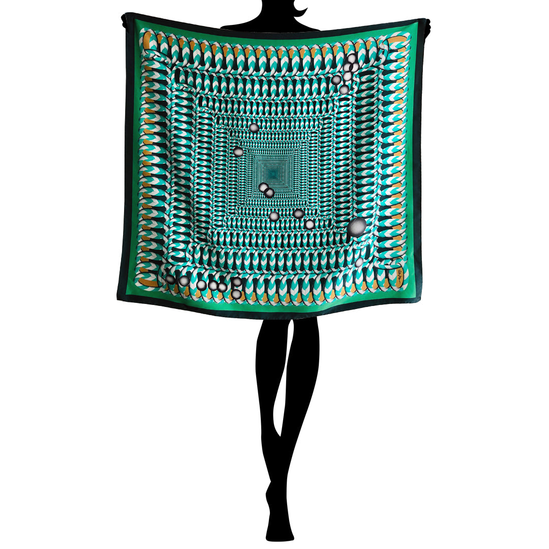 Hoop Hoop Hurray! (green) - Silk Scarf - shop.reettahiltunen.com